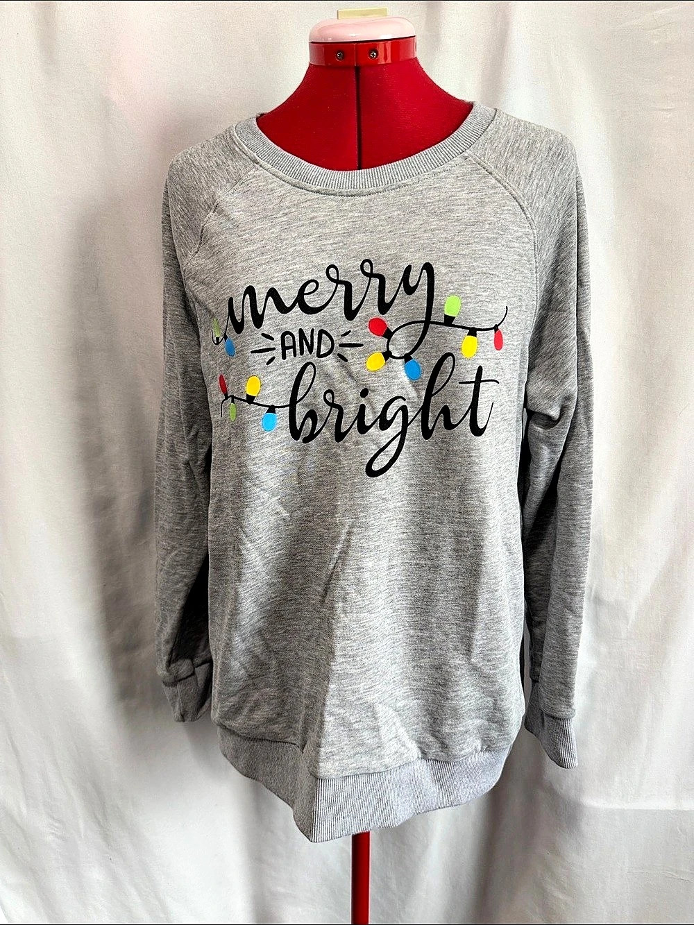 Merry and Bright Gray Sweatshirt Size Medium